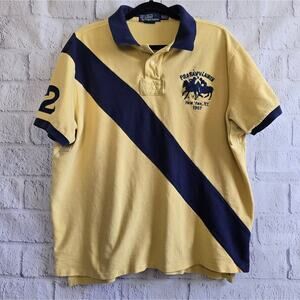 Polo By Ralph Lauren Custom New York Yellow And Navy Banner Stripe Polo SZ XXL